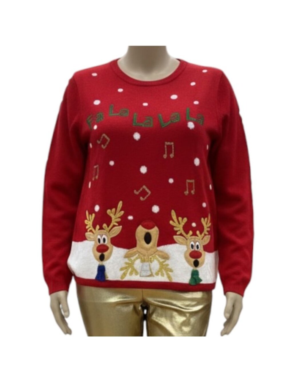 Holiday Time Women's Whimsical Red Christmas Sweater Reindeer Singing Size XL